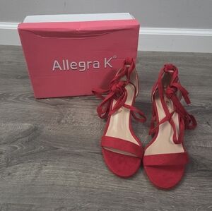 Allegra K Womens Red Lace Up Heels Size 7 NEW